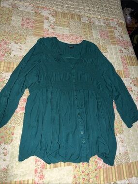torrid Teal Button-Front Smocked Blouse